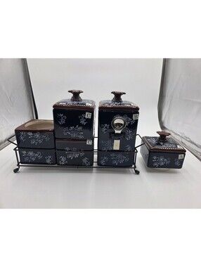 temp-tations Floral Lace 6 pc. Ceramic Canister Set with Rack